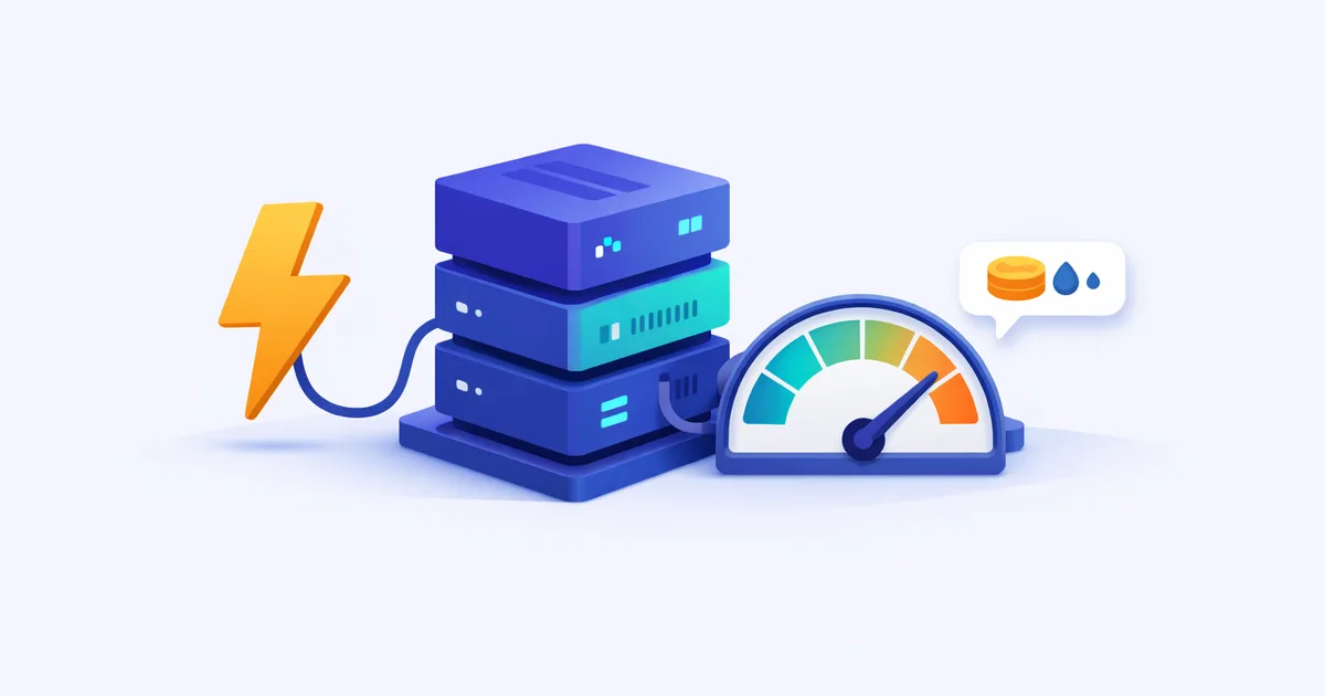 File di server luminosi in un data center che consumano elettricità per far funzionare i modelli IA