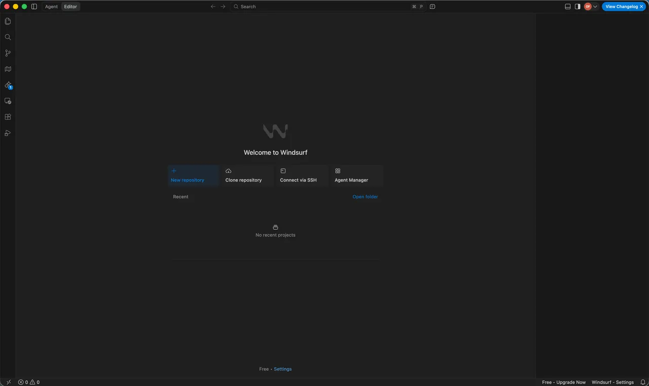The Windsurf AI editor interface